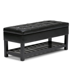 English Elm Cosmopolitan Storage Ottoman Bench - Sleek Midnight Black Faux Leather With Convenient Open Shelf B136P158566