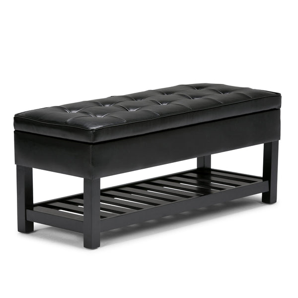 English Elm Cosmopolitan Storage Ottoman Bench - Sleek Midnight Black Faux Leather With Convenient Open Shelf B136P158566