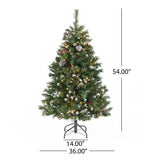 Christopher Knight Home® - Noble House - 4.5-foot Mixed Spruce Pre-Lit Clear String Light Hinged Artificial Christmas Tree with Frosted Branches