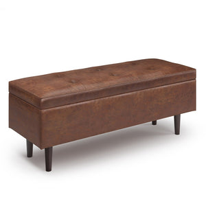 English Elm Shay Mid-Century Rectangular Storage Ottoman - Stylish Distressed Brown Faux Leather With Safety Hinge B136P159260-GIGA