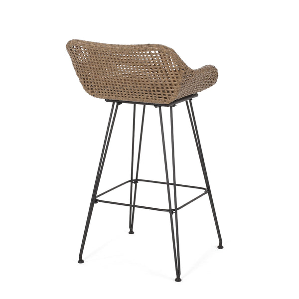 English Elm Pe Rattan Outdoor Bar Stools All Weather Woven Set with Cushioned Seats for Patio 71503.00LBRN-4