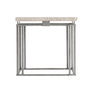 Bernhardt Bernhardt Riverton Side Table — Honed Bianco Travertine Top, Sculptural Silver Metal Base, 24" Square 494111