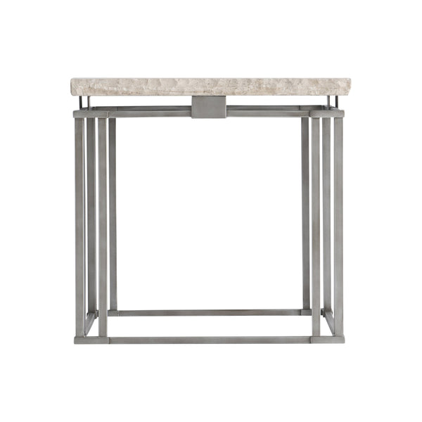 Bernhardt Bernhardt Riverton Side Table — Honed Bianco Travertine Top, Sculptural Silver Metal Base, 24" Square 494111