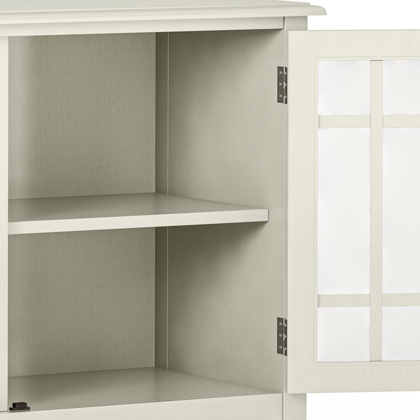 English Elm Connaught Low Storage Cabinet - Timeless Antique White Charm With Glass Doors & Adjustable Shelves B136P158530