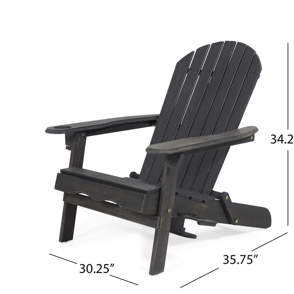English Elm Christopher Knight Home® - BELLWOOD Adirondack Chair with Folding Design, Rustic Outdoor Wood Seat, Built-In Cup Holder Comfort DARK GREY 37.75 L x 26.75 W x 8.5 H 68940.00DGRY