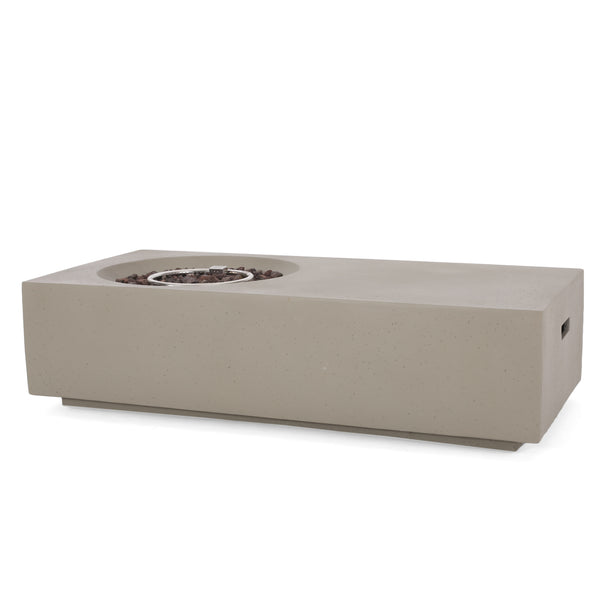 English Elm Rectangle Mgo Outdoor Fire Pit Table 50000 Btu Concrete Finish Modern Lounge 74003.00LGRY-50K