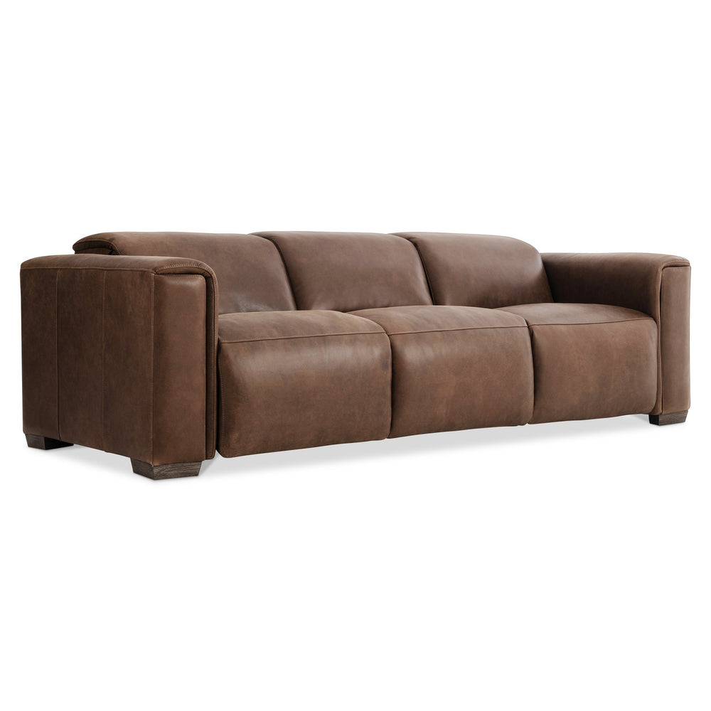 Bernhardt Bernhardt Billings Leather Power Motion Sofa With Pop-Up Headrests, Fold-Over Padded Arms & Stitching 527RLO