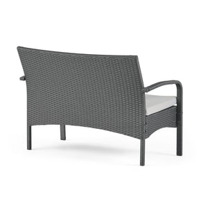 English Elm Christopher Knight Home® - CORDOBA PE Rattan 4-Pc Wicker Chat Set with Cushions, Iron Legs & Waterproof Fabric Comfort Grey 57458.00GRY