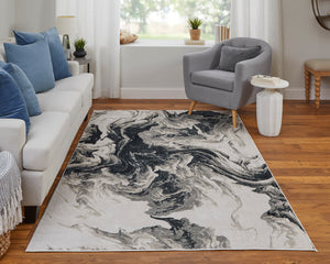 Feizy Rugs Micah Abstract Watercolor Area Rug - Soft, Stain-resistant, Modern Design For High Traffic Spaces Ivory,Black,Taupe Polyester,Polypropylene 69439lpfblkivye10