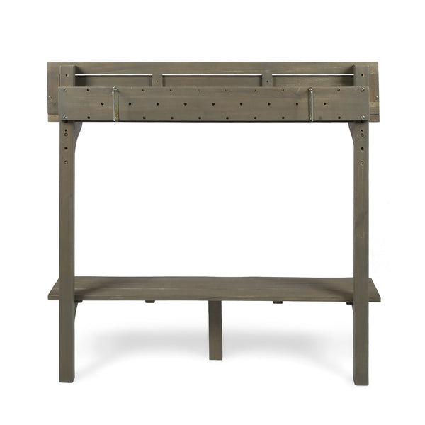 English Elm Outdoor Acacia Wood Railing Mount Bar Table Gray Finish for Compact Balcony Spaces 62603.00GRY