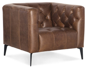 Hooker Furniture Nicolla Saddlebag Lodge Aniline Leather Chair With Button Tufting, Low Arms & Slim Black Metal Legs Medium Brown SS637-01-089