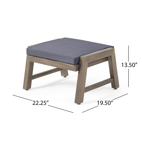 English Elm Christopher Knight Home® - Temecula Acacia Wood Outdoor Ottomans Set of 2 with Cushions — Weather-Resistant, Versatile Footrests DARK GREY 66468.00DGRY
