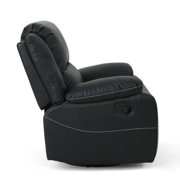 English Elm Christopher Knight Home® - 39" Wide Faux Leather Manual Swivel Recliner with 360° Rotation, Multi-Angle Comfort and Durable PU Finish Black 62814.00BLK