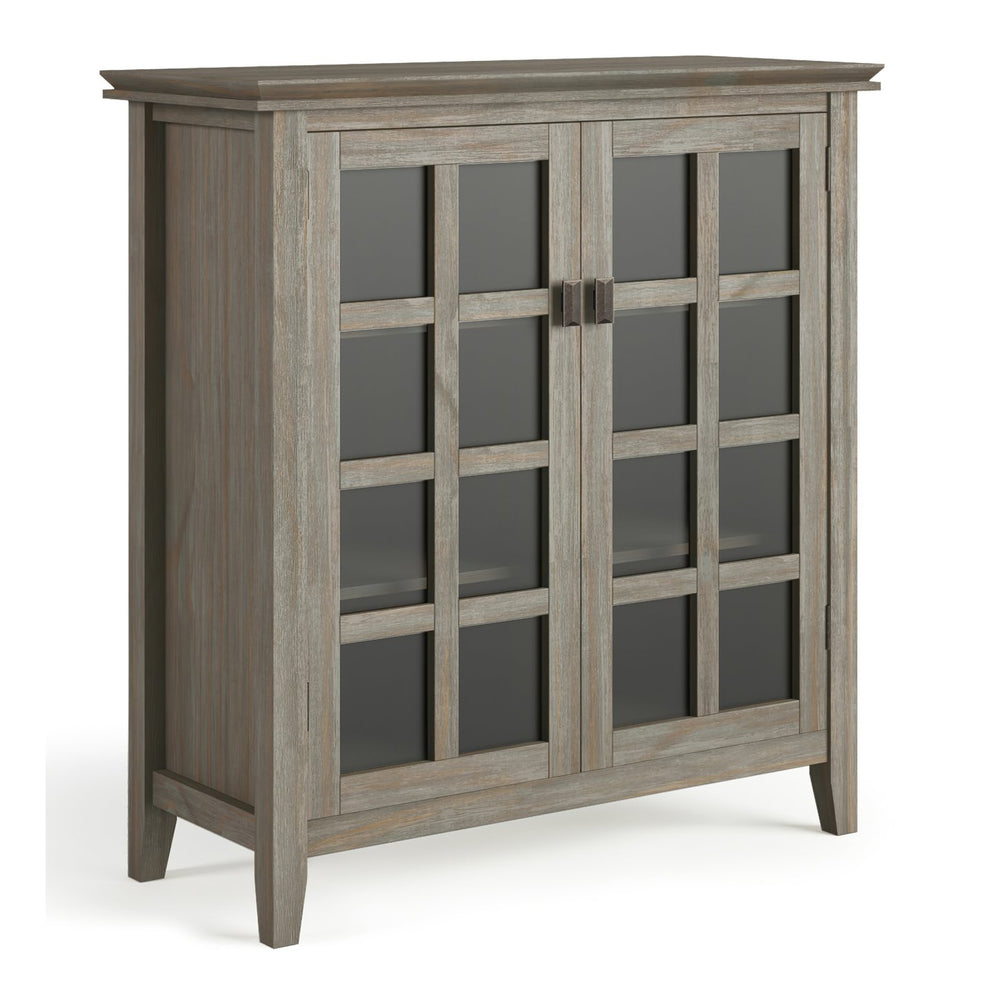 English Elm Artisan Medium Storage Cabinet – Distressed Grey, Handcrafted Design With Glass Doors & Adjustable Shelves B136P158401