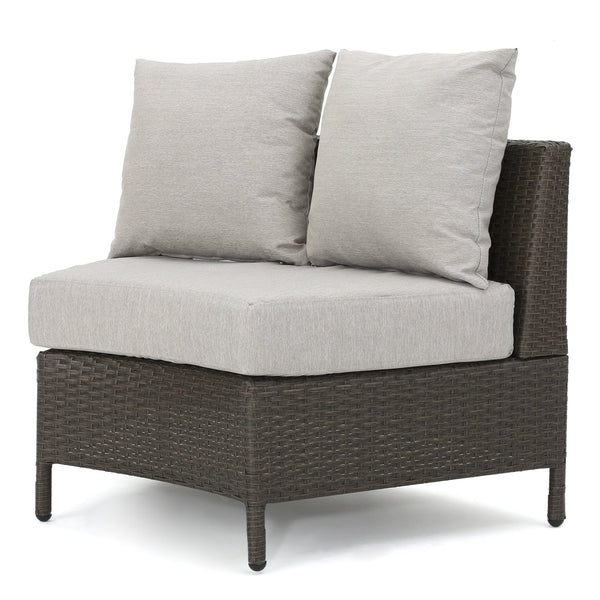 English Elm Christopher Knight Home® - PT LIMON SINGLE SOFA Curved Armless Outdoor/Indoor Faux Rattan Chairs with Water-Resistant Cushions and Heavy-Duty Iron Frame Brown 54786.00BRN