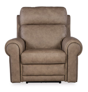 Hooker Furniture Duncan Power Recliner With Zero-Gravity Recline, Power Headrest & Lumbar, Usb Port, Nailhead Trim Light Brown SS635-PHZL1-082