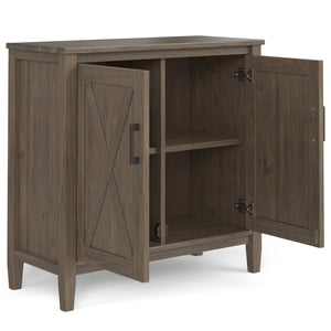 English Elm Ela Smoky Brown Low Storage Cabinet – Handcrafted Solid Wood, Shaker X Doors, Adjustable Shelves, 32" B136P158604