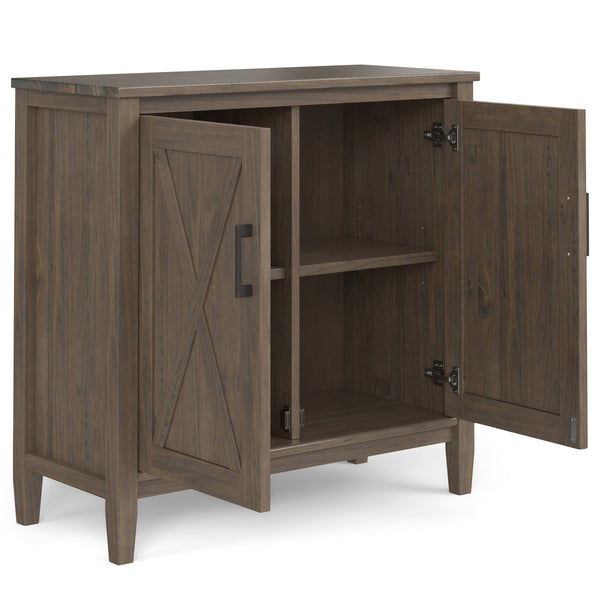 English Elm Ela Smoky Brown Low Storage Cabinet – Handcrafted Solid Wood, Shaker X Doors, Adjustable Shelves, 32" B136P158604