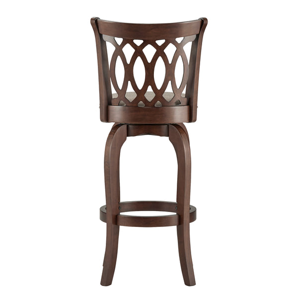 Homelegance By Top-Line Harvey Cherry Finish Scroll Back Swivel 29" Bar Height Stool Grey Rubberwood