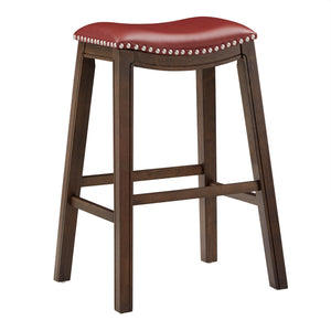 Homelegance By Top-Line Hugues Faux Leather Saddle Seat Backless Stool Red Veneer