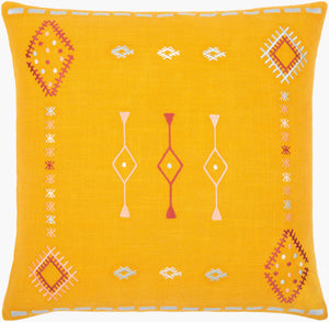 Surya Zina 18"X18" Bohemian Accent Pillow - Intricate Cotton Design For Global Style & Comfort In Home Mustard Cotton,Cotton Zin001-1818p
