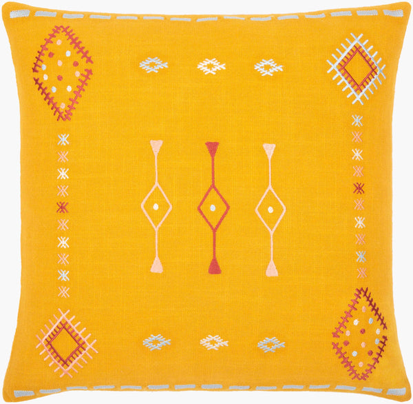 Surya Zina 18"X18" Bohemian Accent Pillow - Intricate Cotton Design For Global Style & Comfort In Home Mustard Cotton,Cotton Zin001-1818p