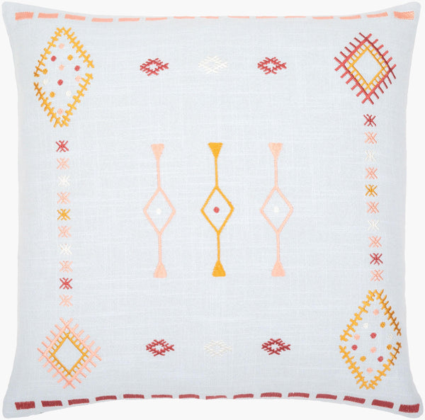 Surya Zina 18"X18" Bohemian Accent Pillow - Intricate Cotton Design For Global Style & Comfort In Home Pale Blue Cotton,Cotton Zin002-2020