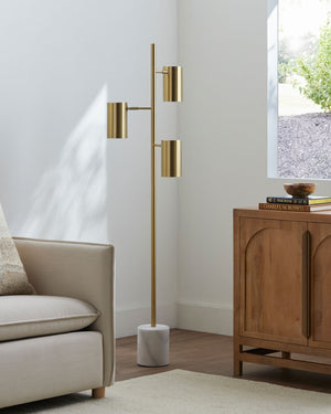 Surya Zion Marble Base Iron Floor Lamp with Metal Shade for Formal Living Room Decor ZIO-001