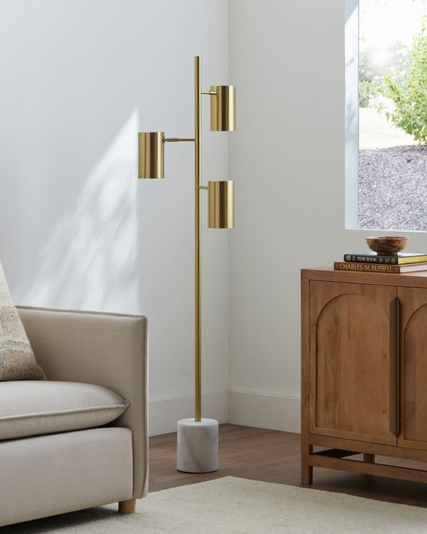 Surya Zion Marble Base Iron Floor Lamp with Metal Shade for Formal Living Room Decor ZIO-001