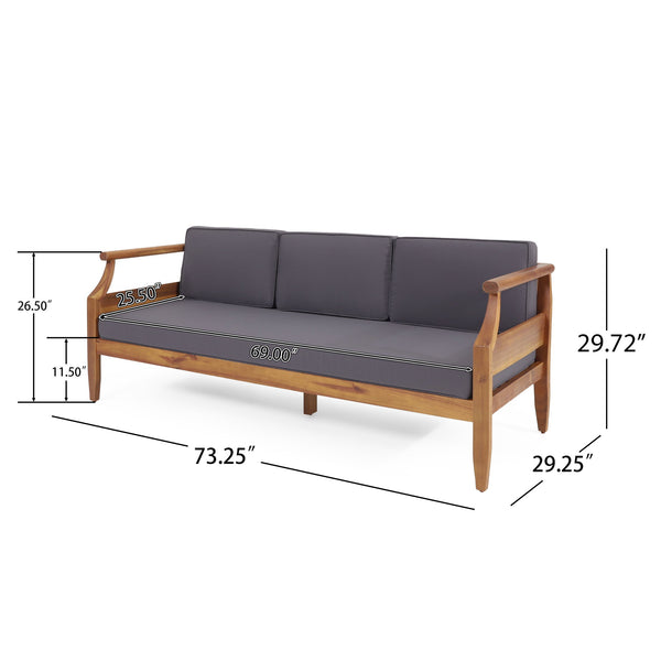 English Elm Christopher Knight Home® - ASTON Teak 3 Seater Sofa — Mid-Century Acacia Wood Frame, Slat Design & Water-Resistant Cushions 73001.00DGRY