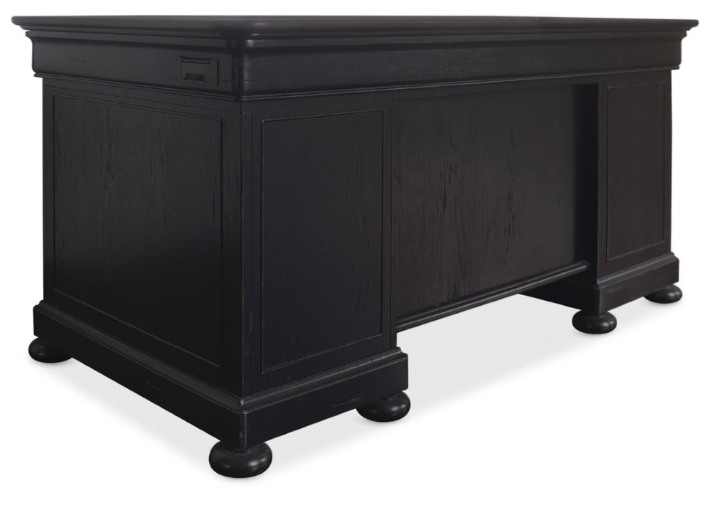 Hooker Furniture Bristowe Pecan Executive Desk With Tuxedo Distressed Finish, 7 Drawers, Locking File Storage, 60"W 5971-10660-99