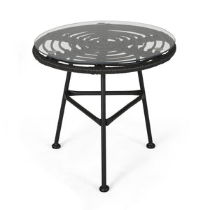 English Elm Orlando Outdoor Faux Rattan Side Table Tempered Glass Top for Deck or Porch 65038.00GRY