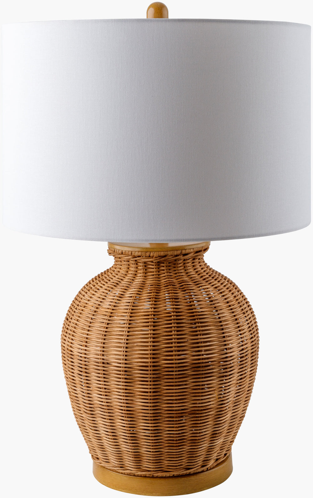 Surya Ziran Rattan Accent Table Lamp - 26" Rustic Charm With Linen Shade For Cozy Cottage Ambiance Body, Beige,Base, Brown,Shade, White,Finial, Beige,Harp, Metallic ,Gold,Cord, Translucent Rattan,Linen,Iron Zir-001