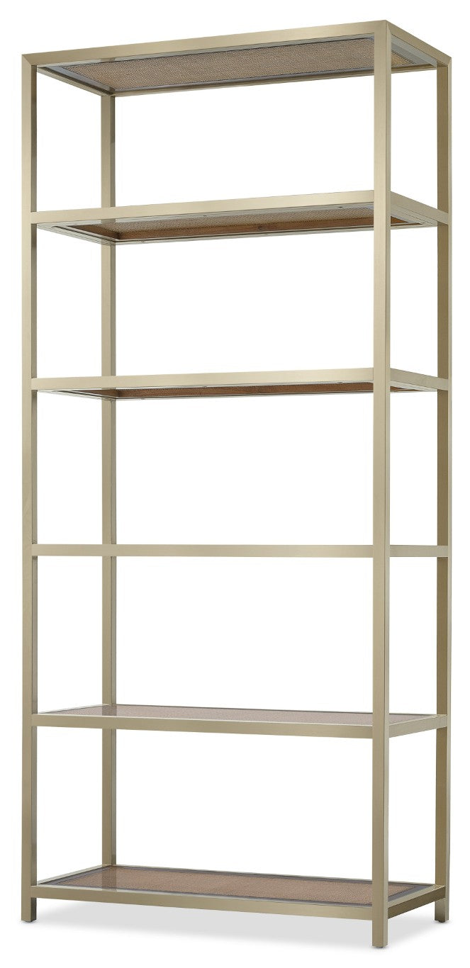 Hooker Furniture Melange Stainless Cane & Glass Etagere — 5-Shelf Vertical Display, Industrial-Organic Accent (85") 628-50736-15