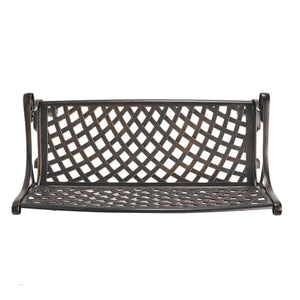 English Elm Spencer Cast Aluminum Outdoor Bench Antique Copper Finish Scrolled Arms Garden Patio 50327.00LVS