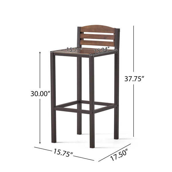 English Elm Christopher Knight Home® - Milos Acacia Wood Barstool Set of 2 — Modern Industrial Outdoor Seats, Powder-Coated Iron Frames Durable 57485.00DBRN