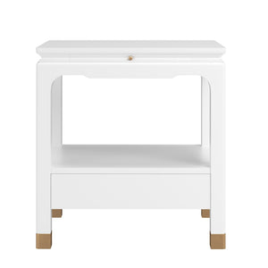 A.R.T. Furniture Eave Bedside Table - Pagoda-Inspired Design with Elegant Storage and Architectural Charm for Bedrooms White 436140-1866