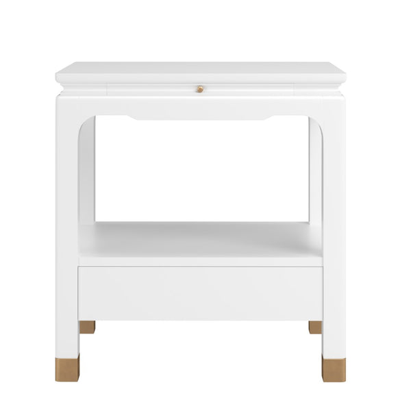 A.R.T. Furniture Eave Bedside Table - Pagoda-Inspired Design with Elegant Storage and Architectural Charm for Bedrooms White 436140-1866