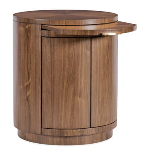 Hooker Furniture Eleana Mid-Century Round Nightstand With Starburst Veneer Top, Touch-Latch Doors, Light Caramel Finish 7252-90215-85