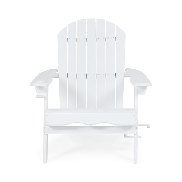 English Elm Christopher Knight Home® - BELLWOOD Adirondack Chair with Folding Design, Rustic Outdoor Wood Seat, Built-In Cup Holder Comfort White 37.75 L x 26.75 W x 8.5 H 68940.00WHI