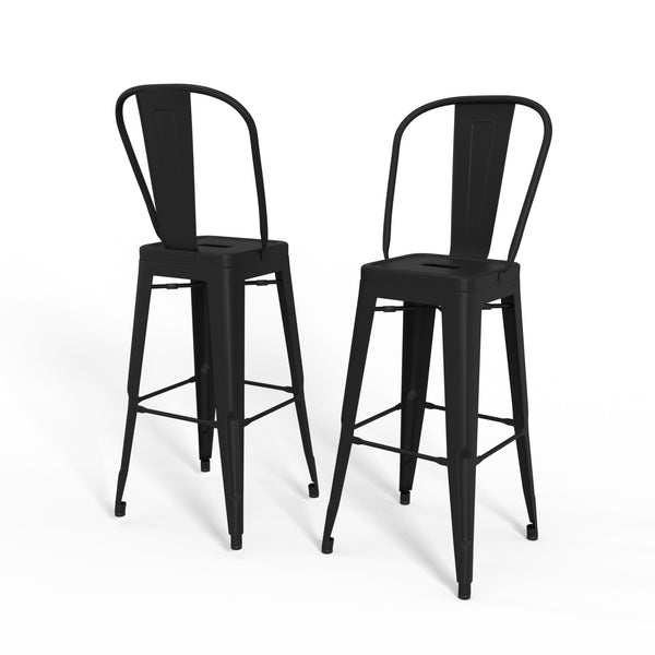 English Elm Fletcher 30" Industrial Metal Bar Stool Set Of 2 - Black Ergonomic Design For Bars & Kitchens B136P158662