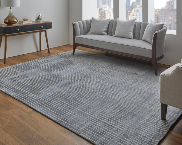 Feizy Rugs Eas69ahf Eastfield Artisanal Hand-woven Viscose And Wool Abstract Rug - Modern Style For Any Space Blue,Ivory,Gray Viscose,Wool Eas69ahfblubgeg00