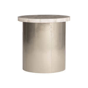 Bernhardt Bernhardt Shimla Side Table With White Agate Top, German Silver Base, Smooth Casters For Mobility 328408