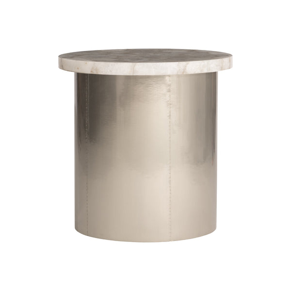 Bernhardt Bernhardt Shimla Side Table With White Agate Top, German Silver Base, Smooth Casters For Mobility 328408