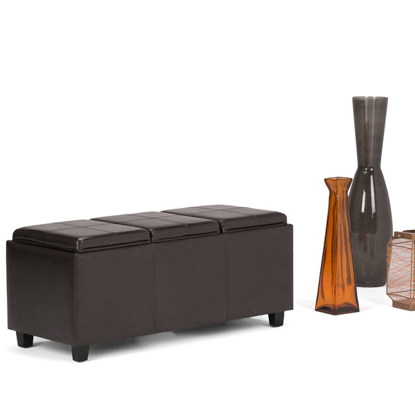English Elm Avalon Storage Ottoman - Tanners Brown Faux Leather With Trays, Stylish Accent For Any Space B136P159779