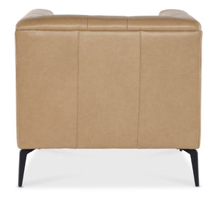 Hooker Furniture Nicolla Chesterfield-Inspired Stationary Chair In Texas Stone Top-Grain Leather With Matte Black Legs Brown SS637-01-070