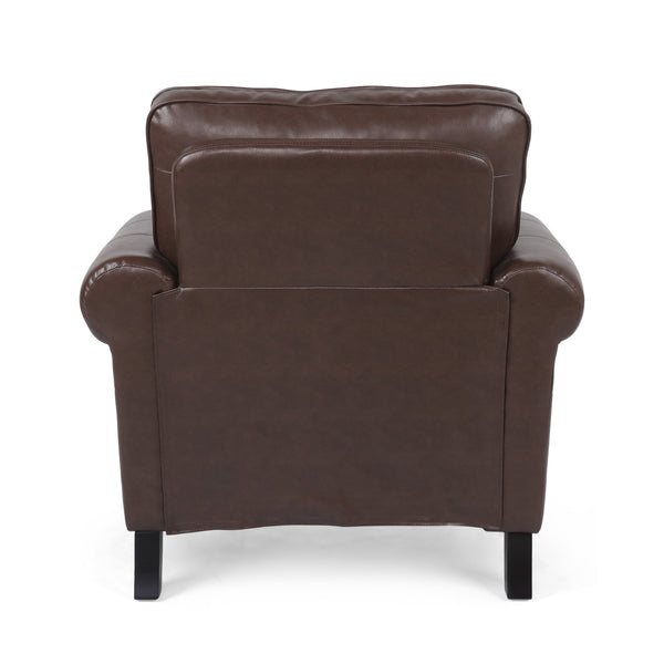 English Elm Club Chair Faux Leather Deep Seat Lounge with Dark Birch Legs for Living Room 71403.00PUDBRN