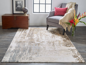 Feizy Rugs Parker Abstract Distressed Rug - Contemporary Viscose And Polyester Design For Modern Interiors Tan,Ivory,Gray Viscose,Polyester Prk3709fgrybgej00