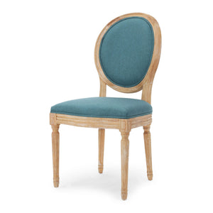 English Elm Kd French Country Rubberwood Dining Chairs Fluted Legs Padded Seat Set of 2 Teal 60352.00