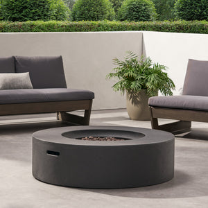 English Elm Lightweight Concrete Round Outdoor Fire Pit 50000 Btu Modern Low Profile Dark Gray 59240.00-50K